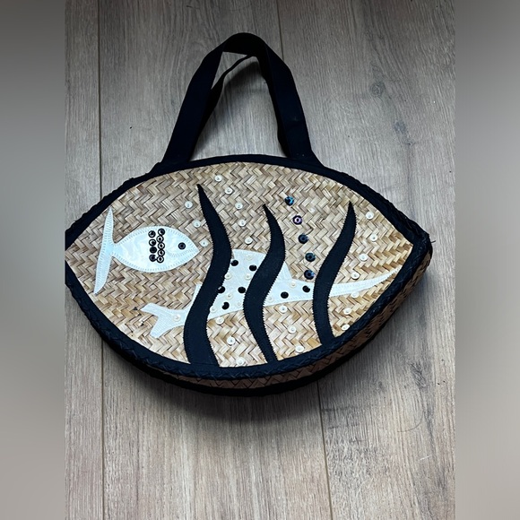 Handbags - Handcrafted Woven‎ Fish Design Bag - Black and Brown